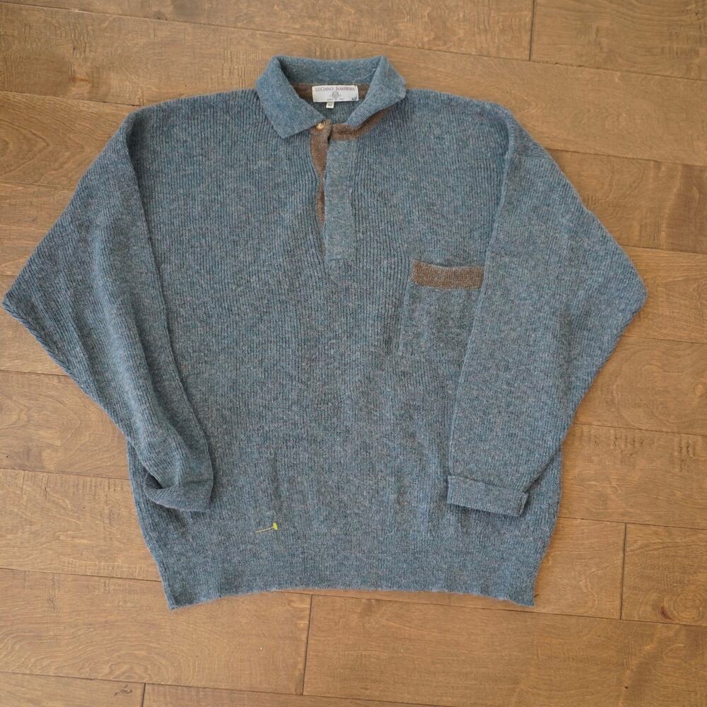 Luciano barbera Men’s 1/4 Zip Sweater Blue Wool Alpaca SZ 52-Large Made in Italy
